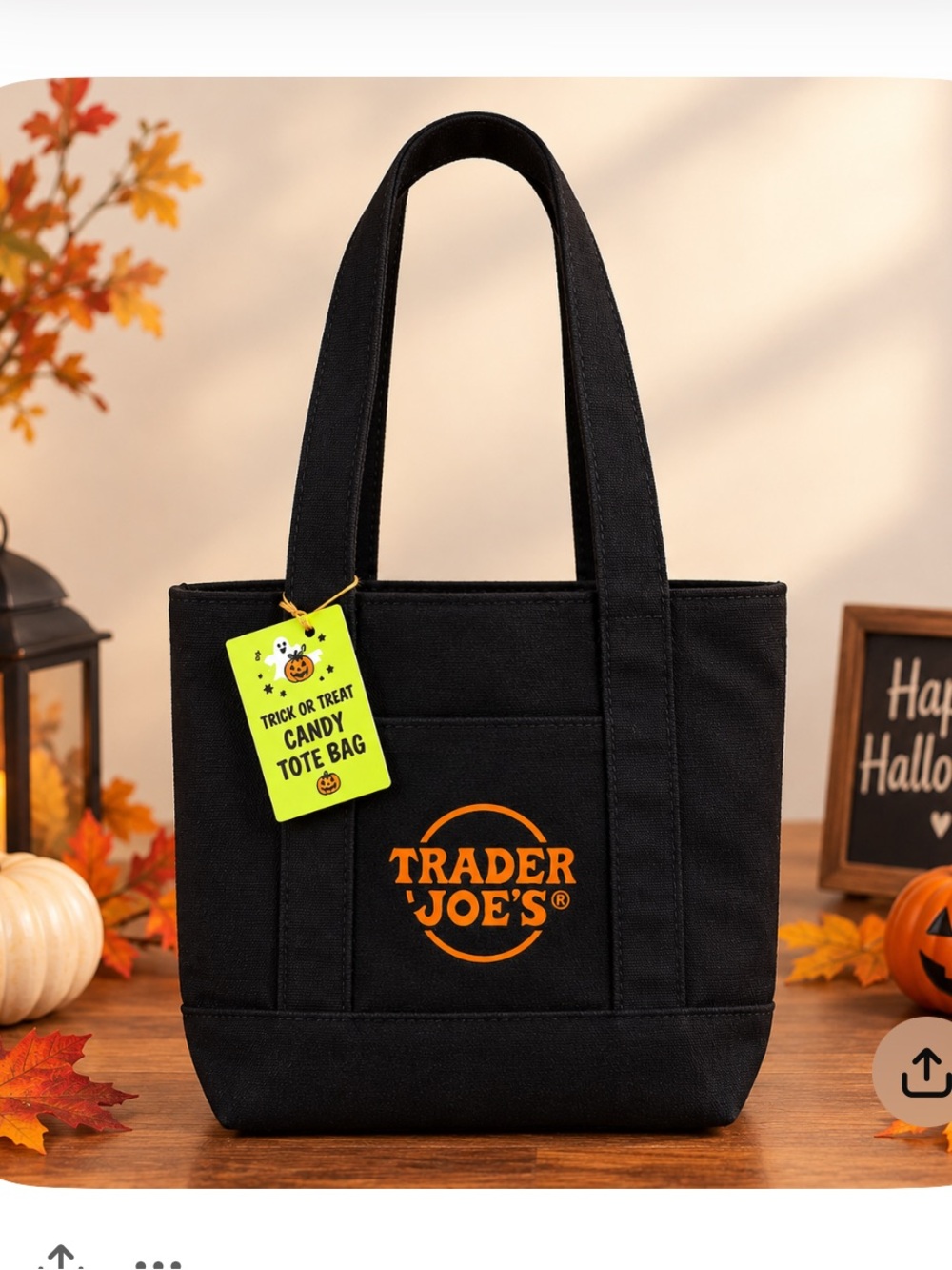 Trader Joe’s Black Canvas Tote Bag with Orange Logo